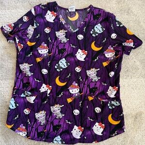 Hello Kitty Halloween Women's Medical Scrub Top Size Large Purple